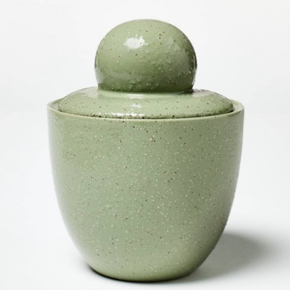 Studio McGee Threshold Knob Lid Textured Ceramic Candle Green Serene Ocean